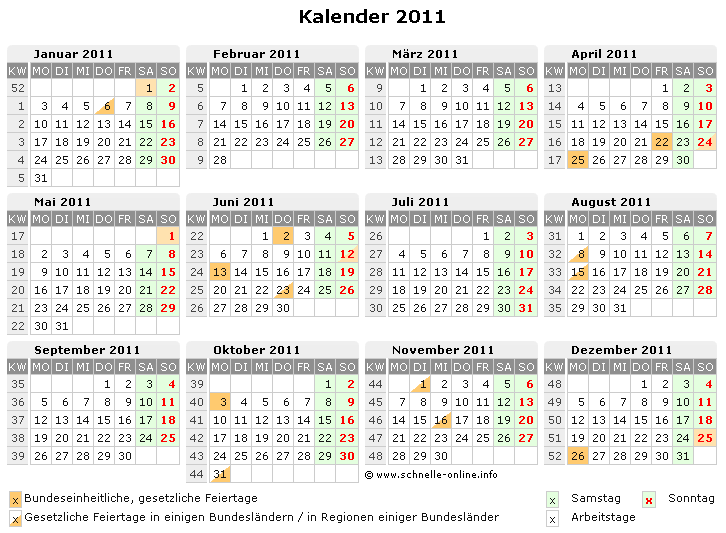 Kalender 2011 zum Ausdrucken