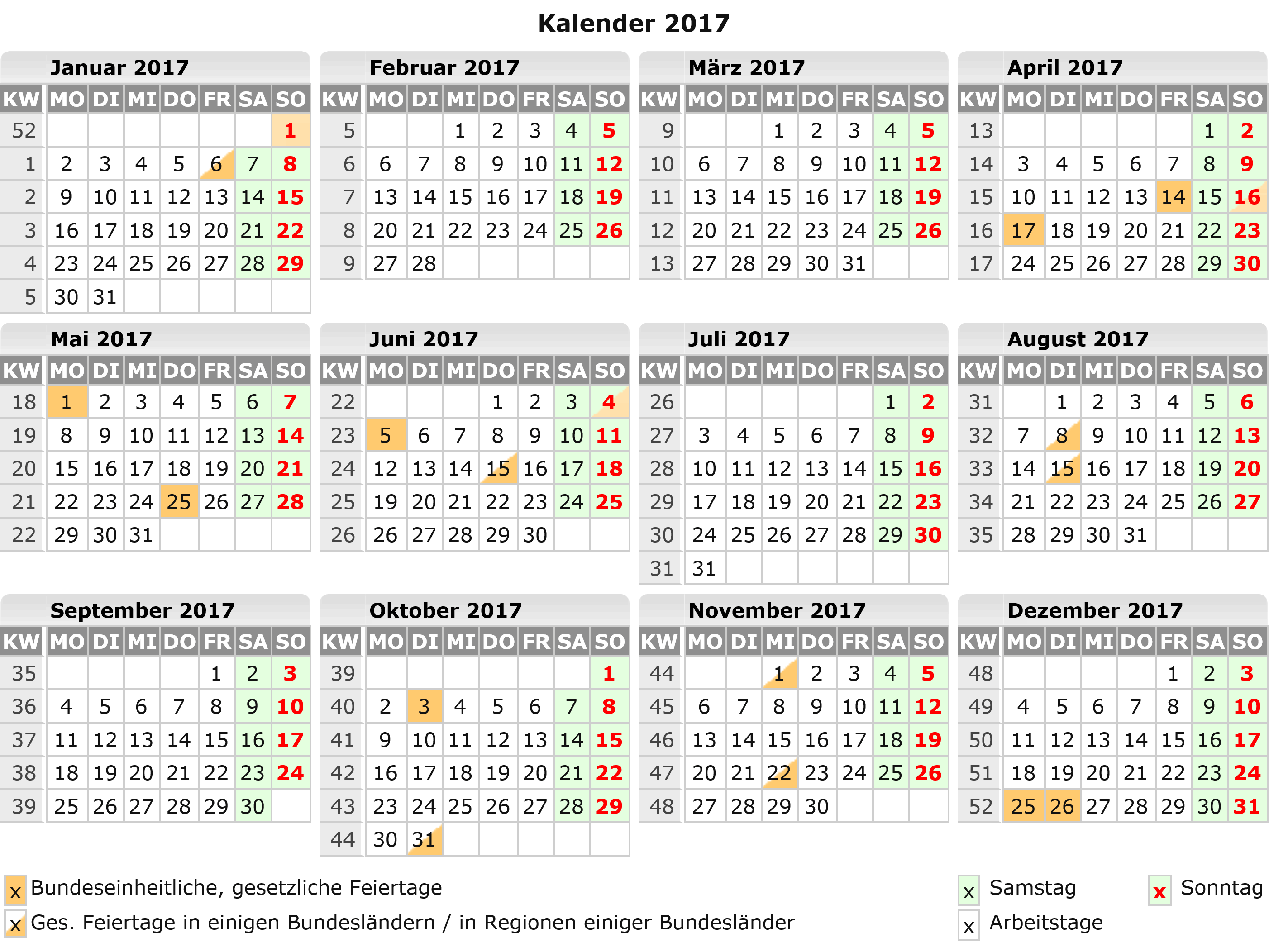 Beschietingen Validatie reinigen Kalender 2017 zum Ausdrucken kostenlos